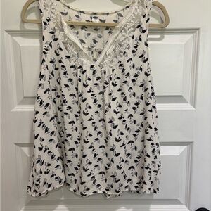 Old Navy Black and White Bird Print Blouse